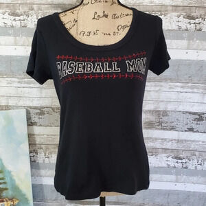 Bella Women's Bedazzled Bling Baseball Mom Tee Black Size Medium